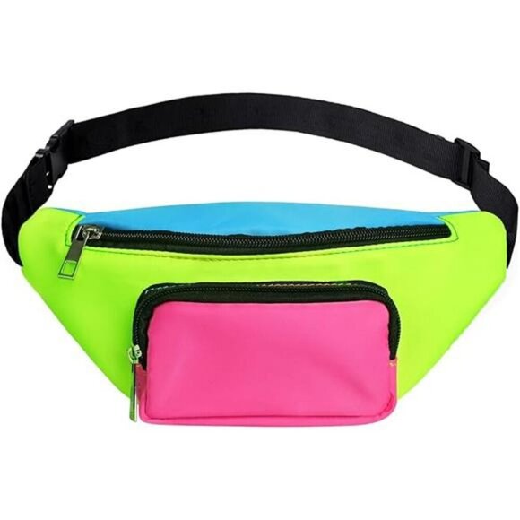 Neon 80s Fanny Pack Belt Bag Festival Rave Travel Waist Bag Plus Size Unisex - Picture 8 of 8